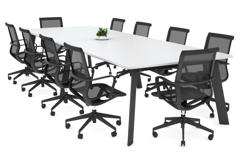 Switch Meeting Room Table - Rounded Corners [3200L x 1100W with Rounded Corners]-black leg white 