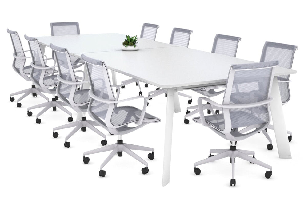 Switch Meeting Room Table - Rounded Corners [3200L x 1100W with Rounded Corners]-white leg white 