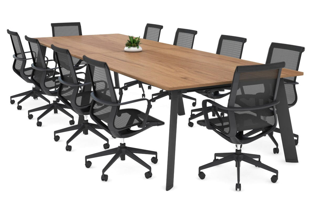 Switch Meeting Room Table - Rounded Corners [3200L x 1100W with Rounded Corners]-black leg salvage oak 