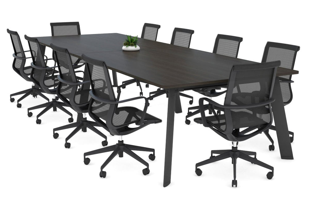 Switch Meeting Room Table - Rounded Corners [3200L x 1100W with Rounded Corners]-black leg dark oak 