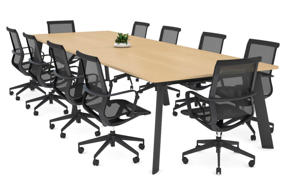 Switch Meeting Room Table - Rounded Corners [3200L x 1100W with Rounded Corners]-black leg maple 