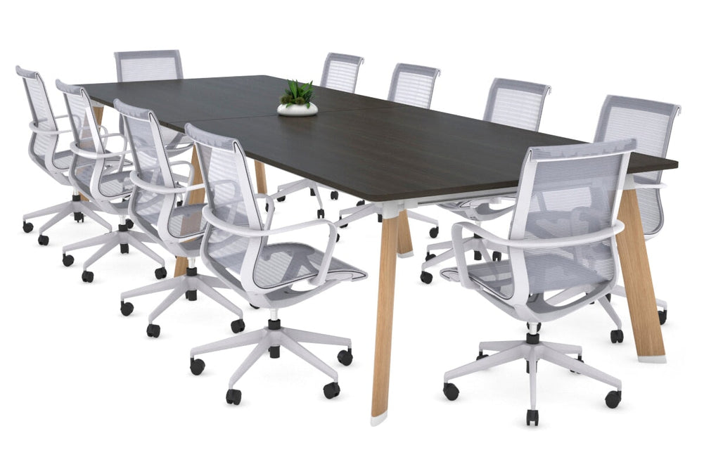 Switch Meeting Room Table - Rounded Corners [3200L x 1100W with Rounded Corners]-wood imprint leg dark oak 