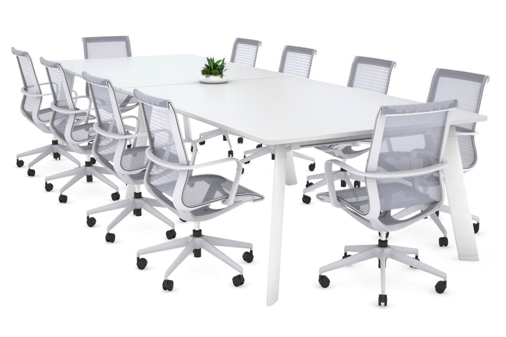 Switch Meeting Room Table - Rounded Corners [3200L x 1100W with Rounded Corners]-white leg  