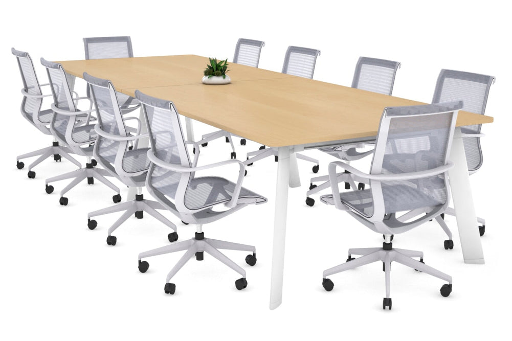 Switch Meeting Room Table - Rounded Corners [3200L x 1100W with Rounded Corners]-white leg maple 