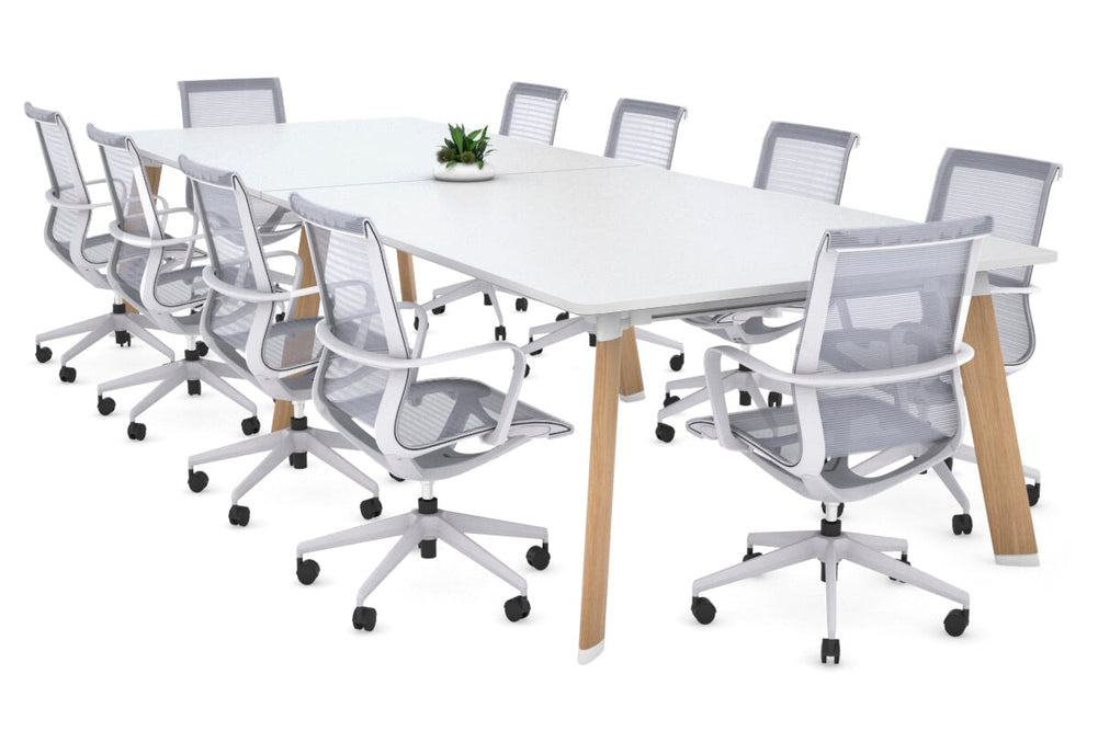 Switch Meeting Room Table - Rounded Corners [3200L x 1100W with Rounded Corners]-wood imprint leg white 