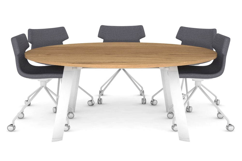 Switch Round Meeting Table [1500 mm]-white leg salvage oak 