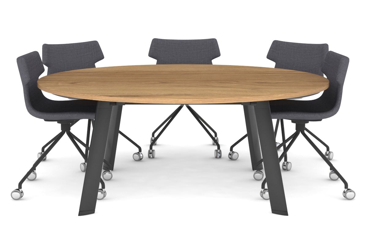 Switch Round Meeting Table [1500 mm]-black leg salvage oak 