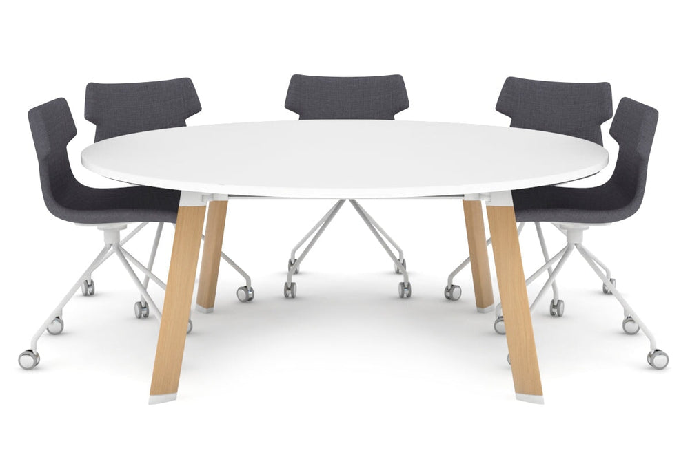 Switch Round Meeting Table [1500 mm]-wood imprint leg white 