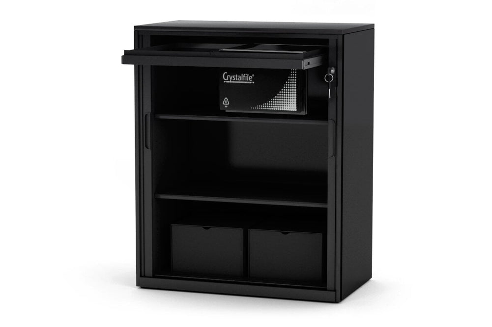 Tambour Sliding Door Storage Cabinet Metal [1025H x 900W]-black upper none