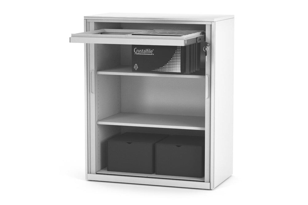 Tambour Sliding Door Storage Cabinet Metal [1025H x 900W]-white upper none