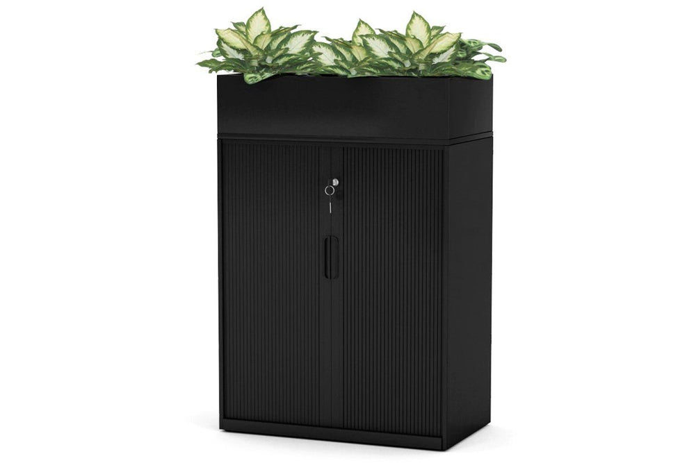 Tambour Sliding Door Storage Cabinet Metal [1025H x 900W]-black lower planter box