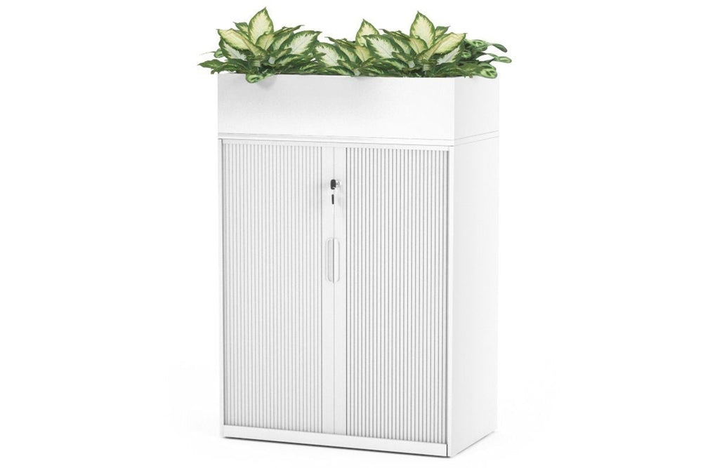 Tambour Sliding Door Storage Cabinet Metal [1025H x 900W]-white none planter box