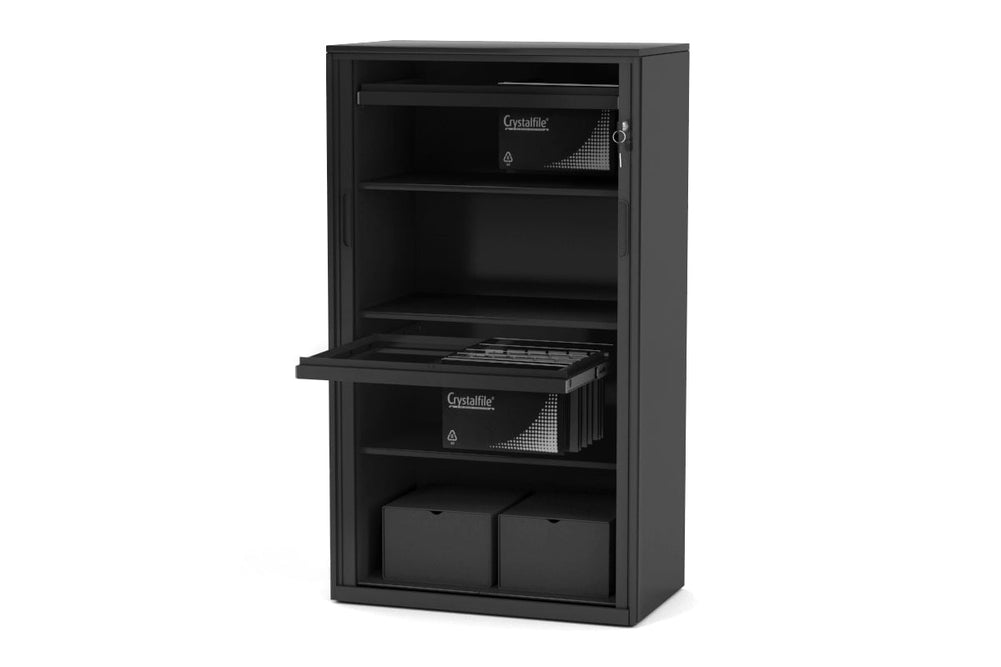 Tambour Sliding Door Storage Cabinet Metal [1325H x 900W]-black lower and upper 
