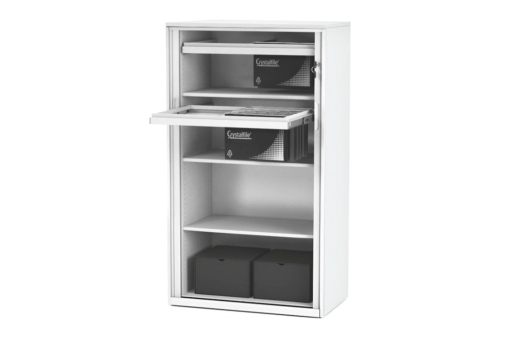 Tambour Sliding Door Storage Cabinet Metal [1325H x 900W]-white upper and middle 