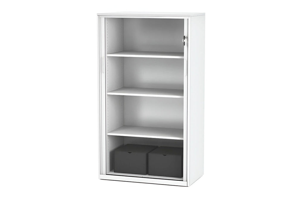 Tambour Sliding Door Storage Cabinet Metal [1325H x 900W]-black upper- middle and lower 