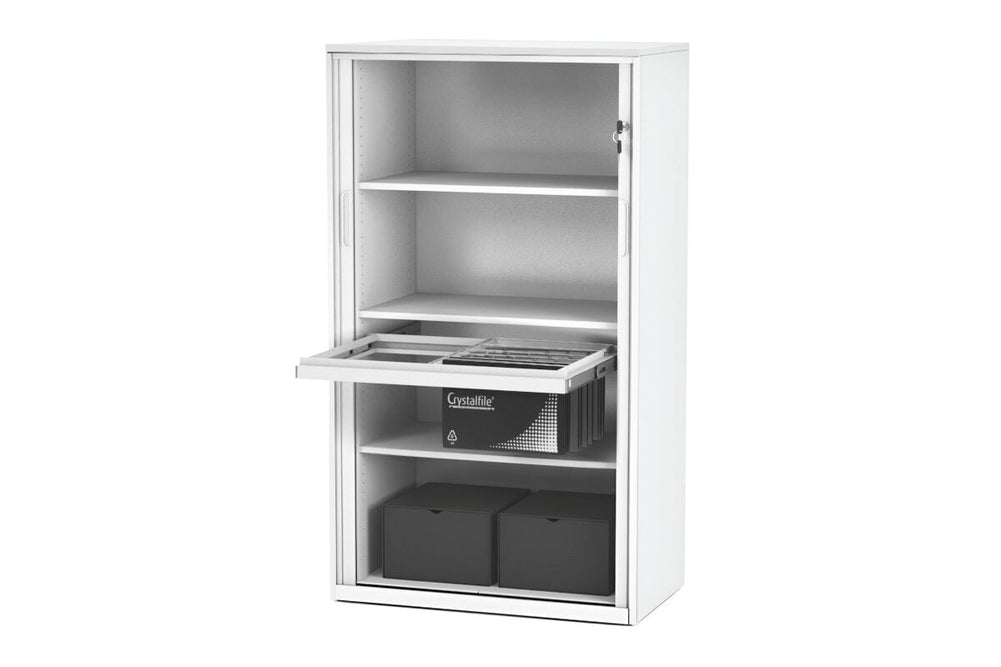 Tambour Sliding Door Storage Cabinet Metal [1325H x 900W]-white lower 