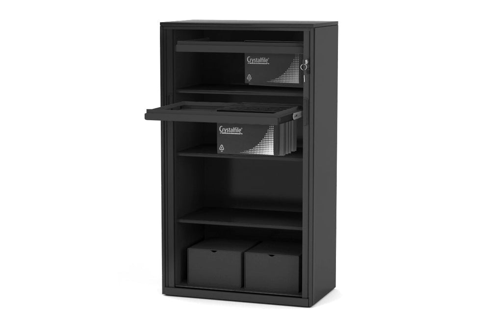 Tambour Sliding Door Storage Cabinet Metal [1325H x 900W]-black upper and middle 