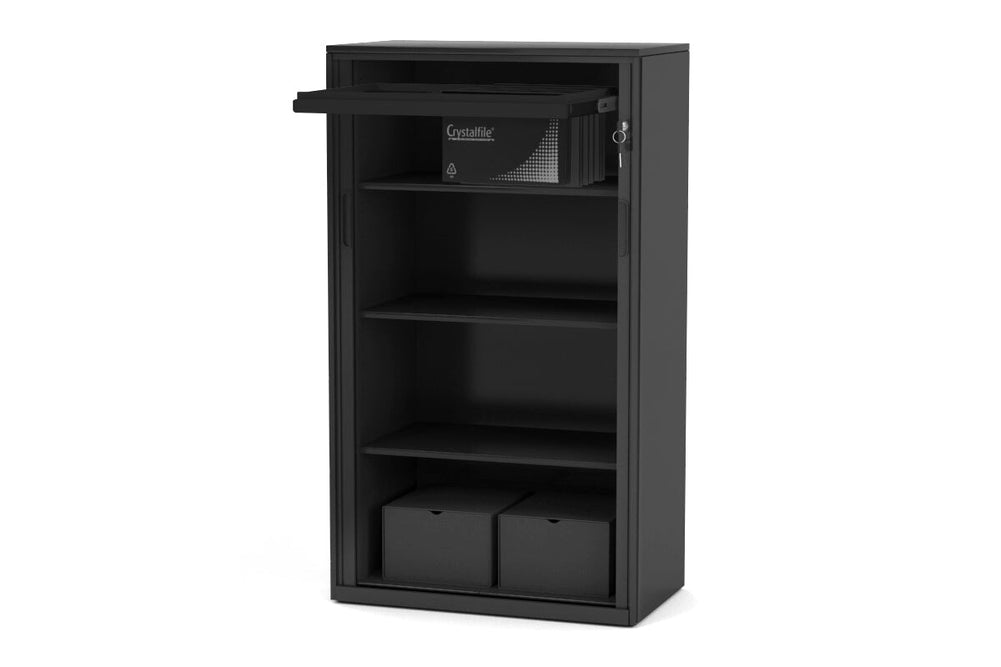Tambour Sliding Door Storage Cabinet Metal [1325H x 900W]-black upper 