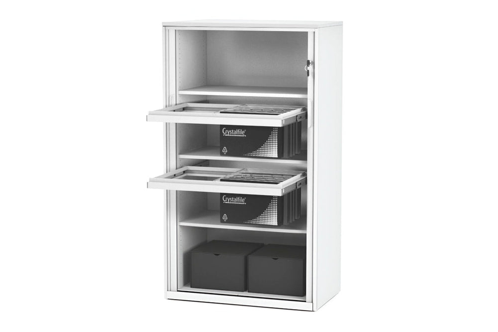 Tambour Sliding Door Storage Cabinet Metal [1325H x 900W]-white middle and lower 