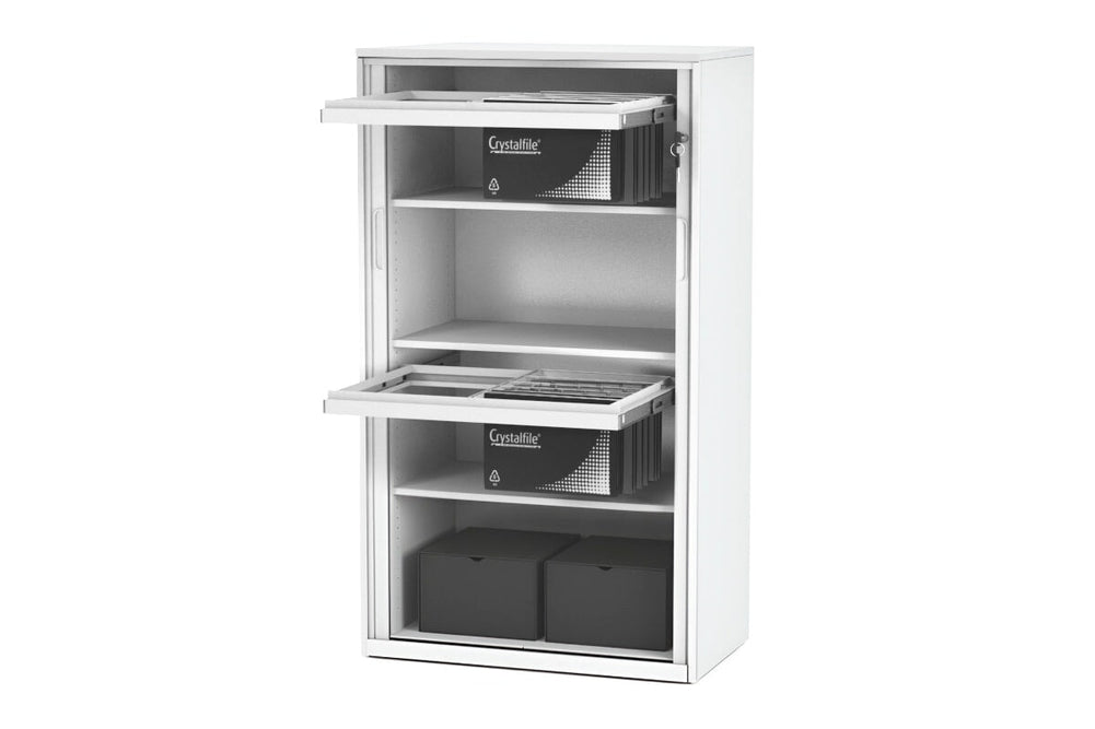 Tambour Sliding Door Storage Cabinet Metal [1325H x 900W]-white lower and upper 