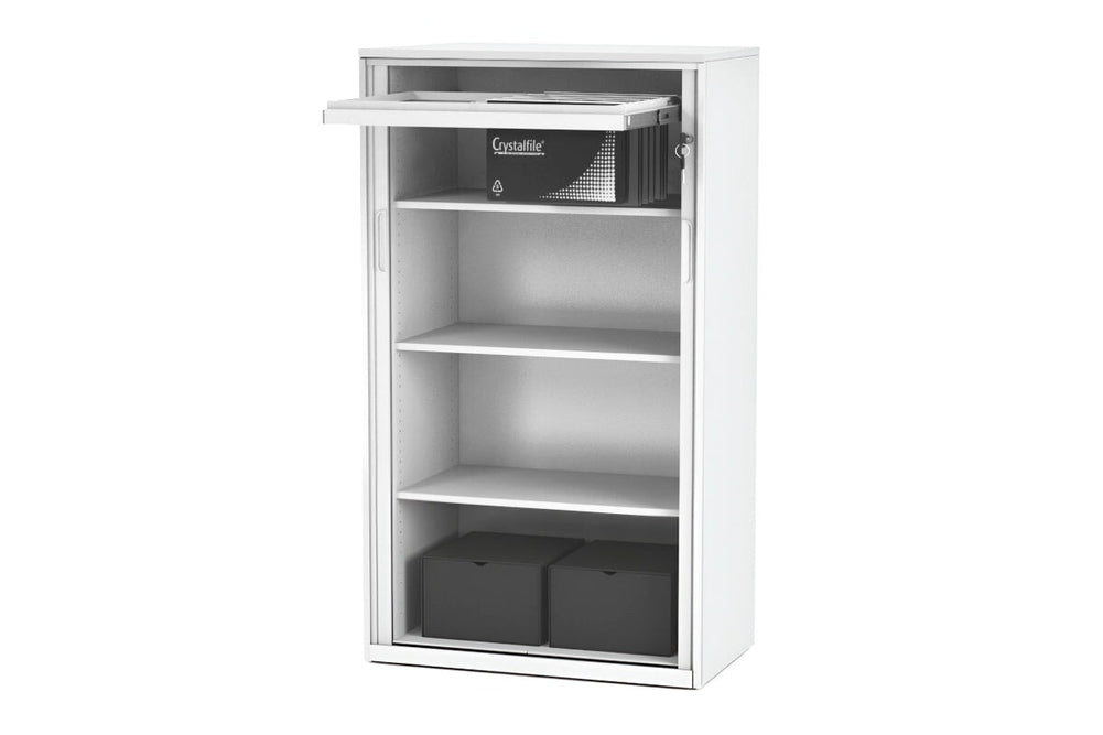 Tambour Sliding Door Storage Cabinet Metal [1325H x 900W]-white upper 