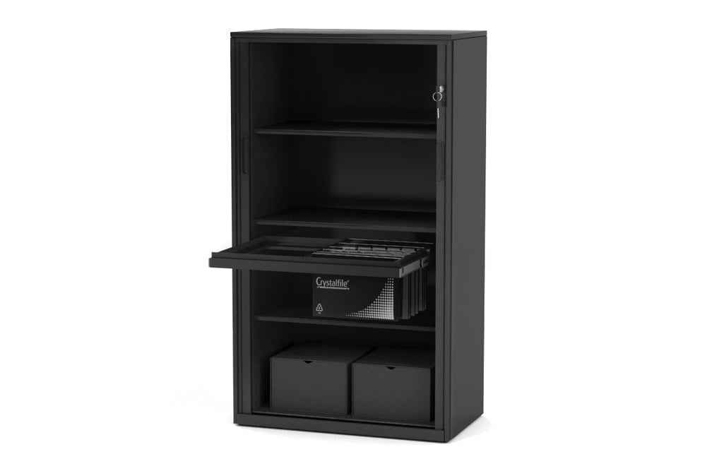 Tambour Sliding Door Storage Cabinet Metal [1325H x 900W]-black lower 
