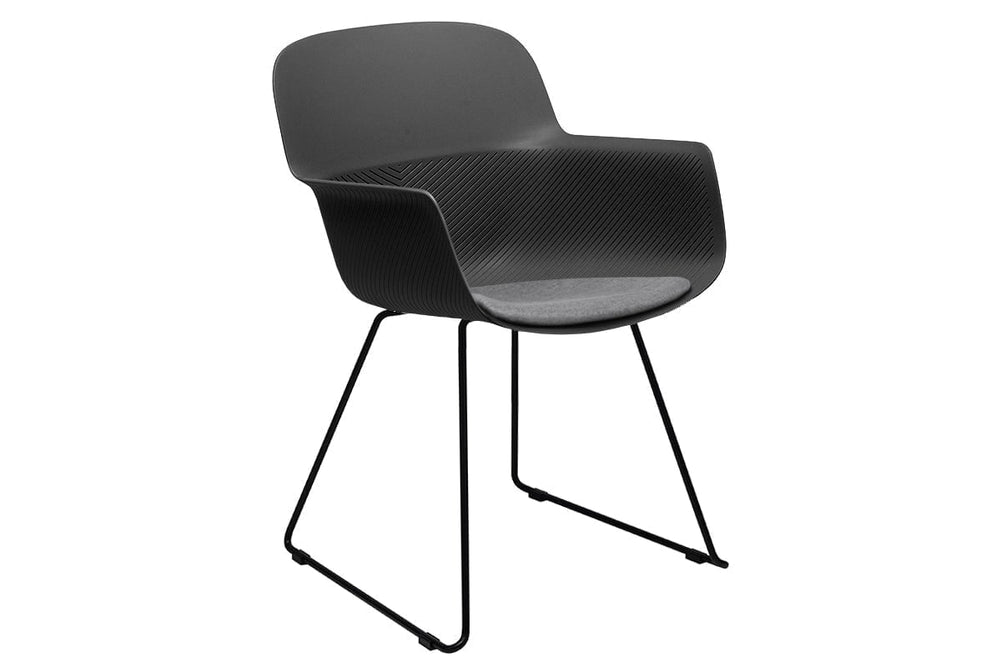 Tommy Tub Plastic Chair - Sled Base-black with pad  