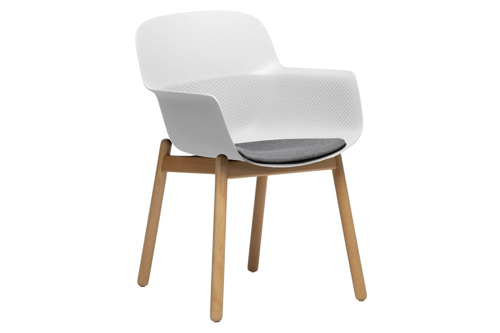 Tommy Tub Plastic Chair - Wooden Leg-white with pad  