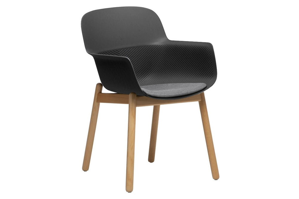 Tommy Tub Plastic Chair - Wooden Leg-black with pad  
