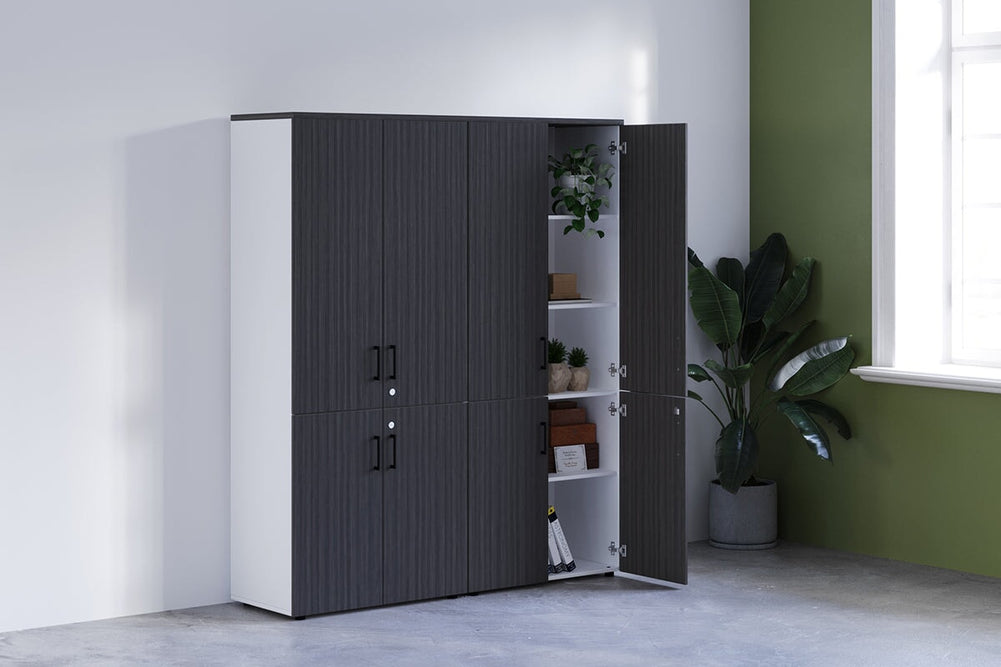 Uniform Large Storage Cupboard with Small & Medium Doors [1600W x 1870H x 450D]-Black dark oak black handle