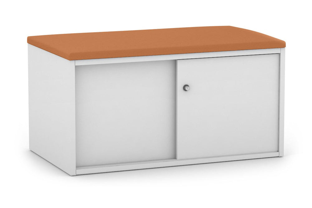 Uniform Low Sliding 2 Door Credenza - Top Cushion-white squash orange 