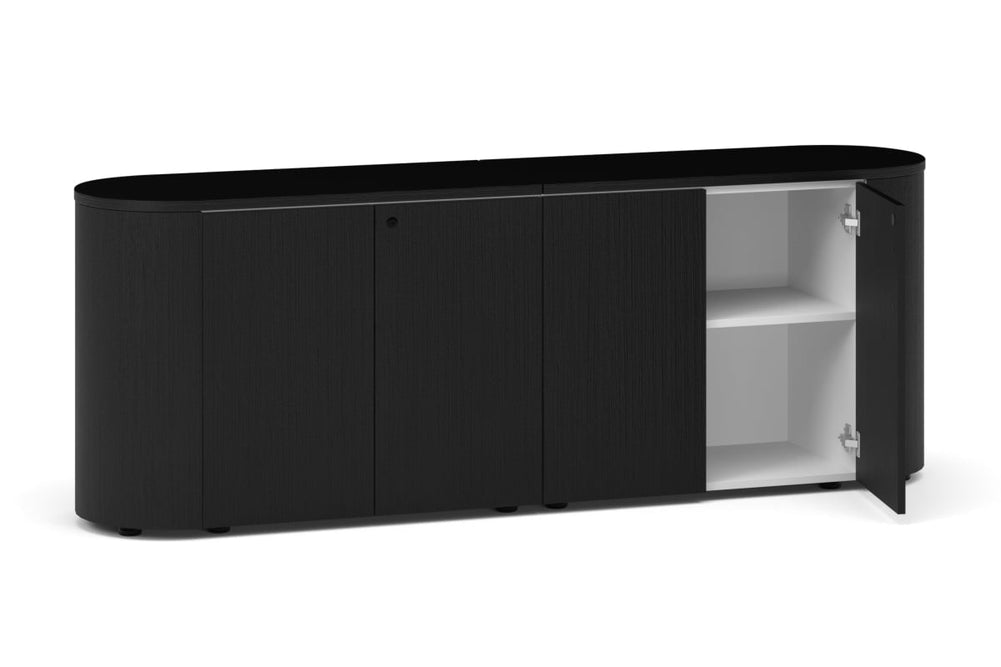 Uniform Lux Curved Storage 4 Door Cupboard-white black wood grain push open