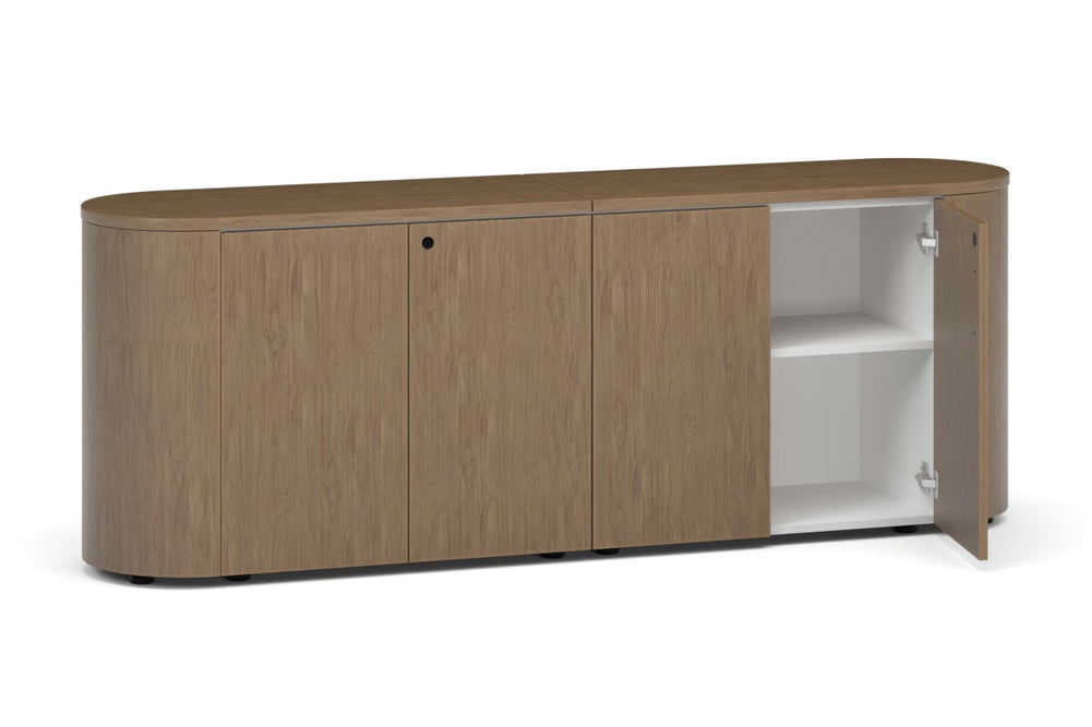 Uniform Lux Curved Storage 4 Door Cupboard-white salvage oak push open