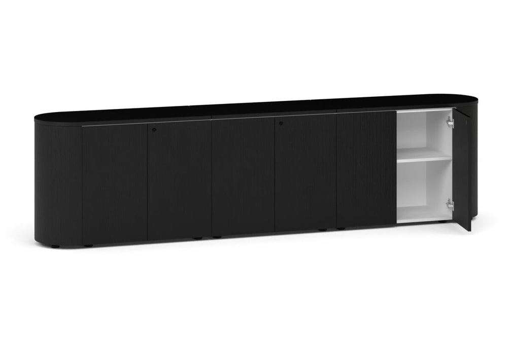 Uniform Lux Curved Storage 6 Door Cupboard-white black wood grain push open