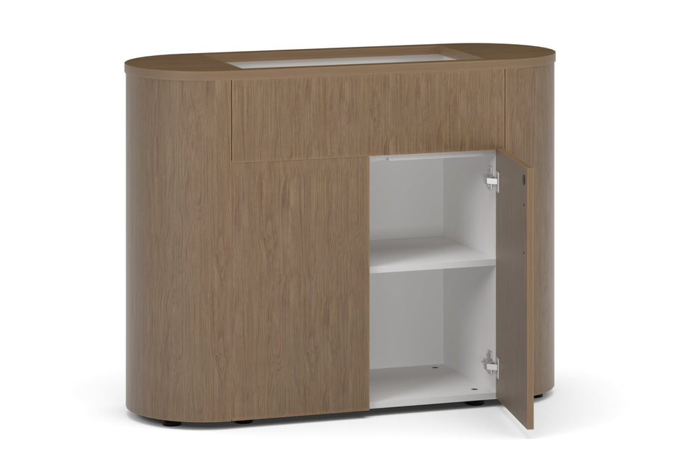 Uniform Lux Curved Storage with Planter Box 2 Door Cupboard-white salvage oak push open