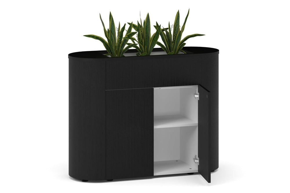 Uniform Lux Curved Storage with Planter Box 2 Door Cupboard-black black wood grain black