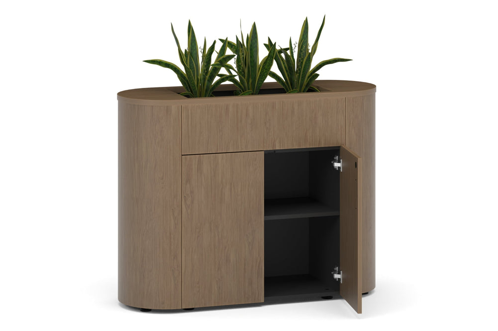 Uniform Lux Curved Storage with Planter Box 2 Door Cupboard-black black wood grain black