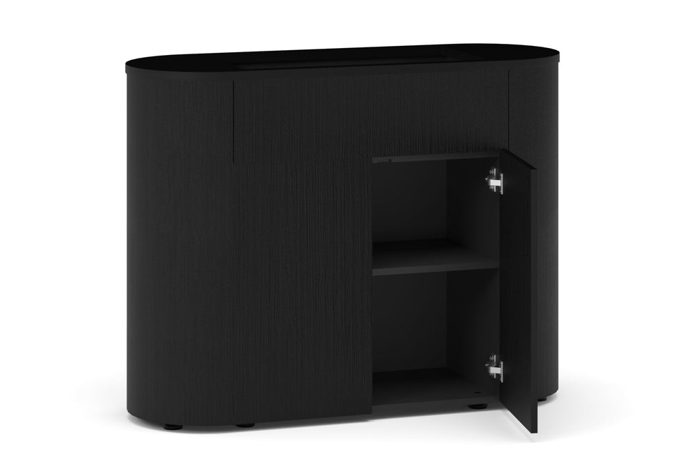 Uniform Lux Curved Storage with Planter Box 2 Door Cupboard-black black wood grain push open
