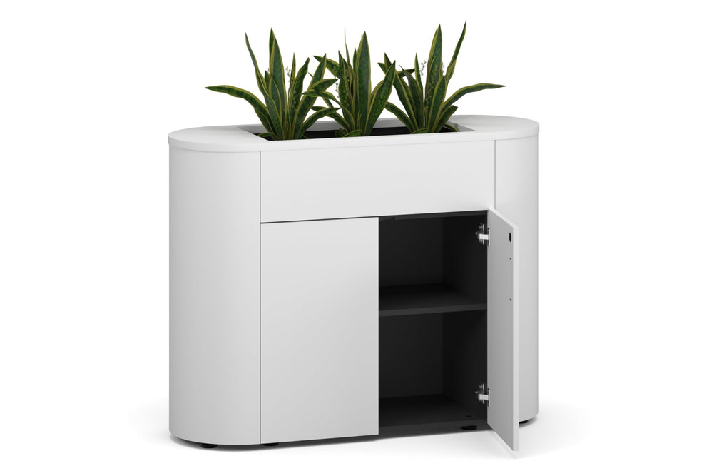 Uniform Lux Curved Storage with Planter Box 2 Door Cupboard-black black wood grain black