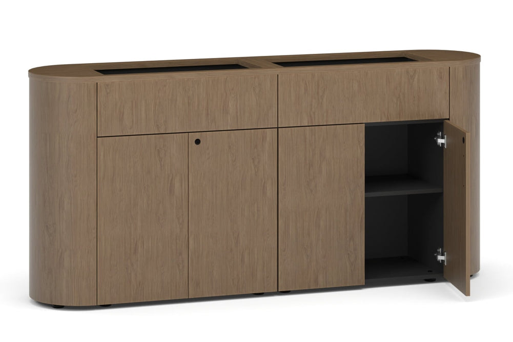 Uniform Lux Curved Storage with Planter Box 4 Door Cupboard-black salvage oak push open