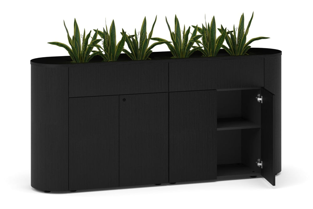 Uniform Lux Curved Storage with Planter Box 4 Door Cupboard-black black wood grain black