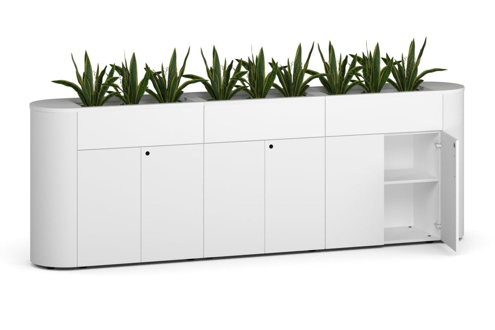 Uniform Lux Curved Storage with Planter Box 6 Door Cupboard-Black carcass black black handle