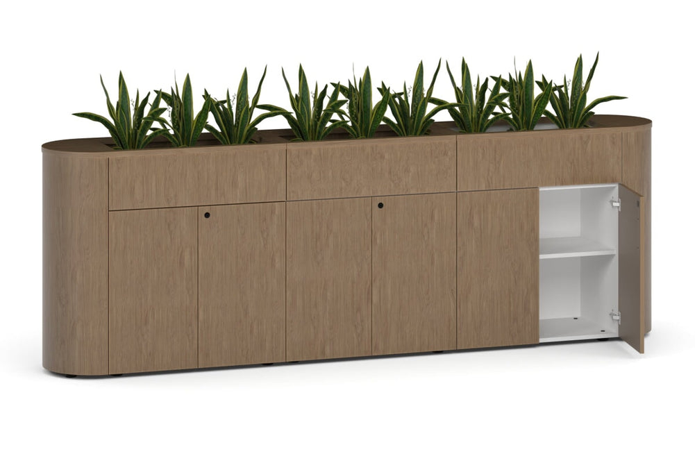 Uniform Lux Curved Storage with Planter Box 6 Door Cupboard-Black carcass black black handle