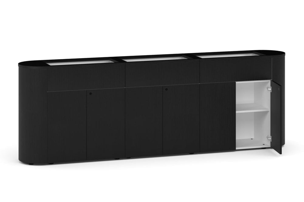 Uniform Lux Curved Storage with Planter Box 6 Door Cupboard-White carcass black push open handle