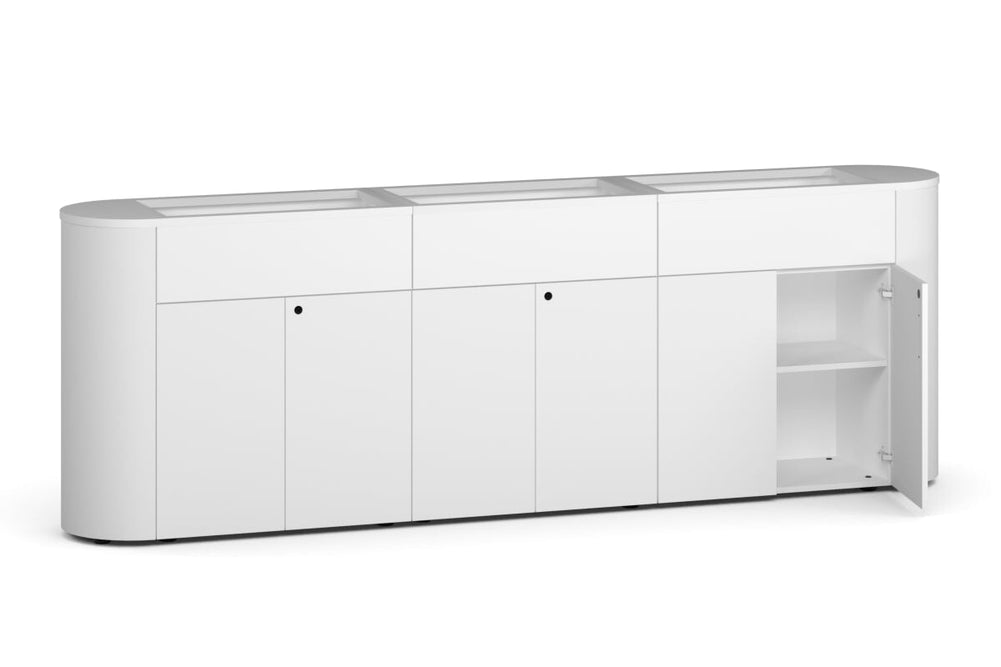 Uniform Lux Curved Storage with Planter Box 6 Door Cupboard-White carcass white push open handle
