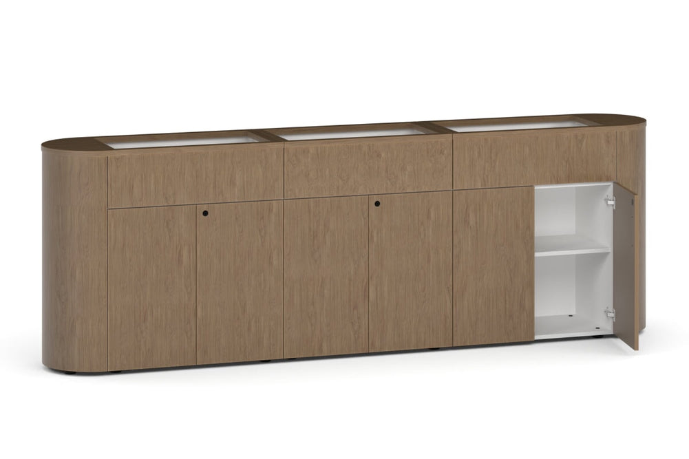 Uniform Lux Curved Storage with Planter Box 6 Door Cupboard-White carcass salvage oak push open handle