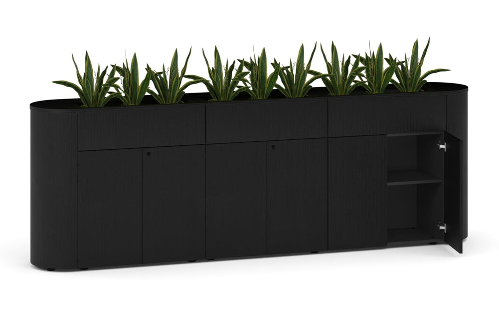 Uniform Lux Curved Storage with Planter Box 6 Door Cupboard-Black carcass black black handle