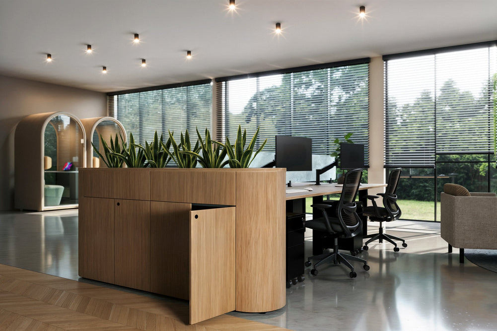 Uniform Lux Curved Storage with Planter Box 6 Door Cupboard-Black carcass black black handle