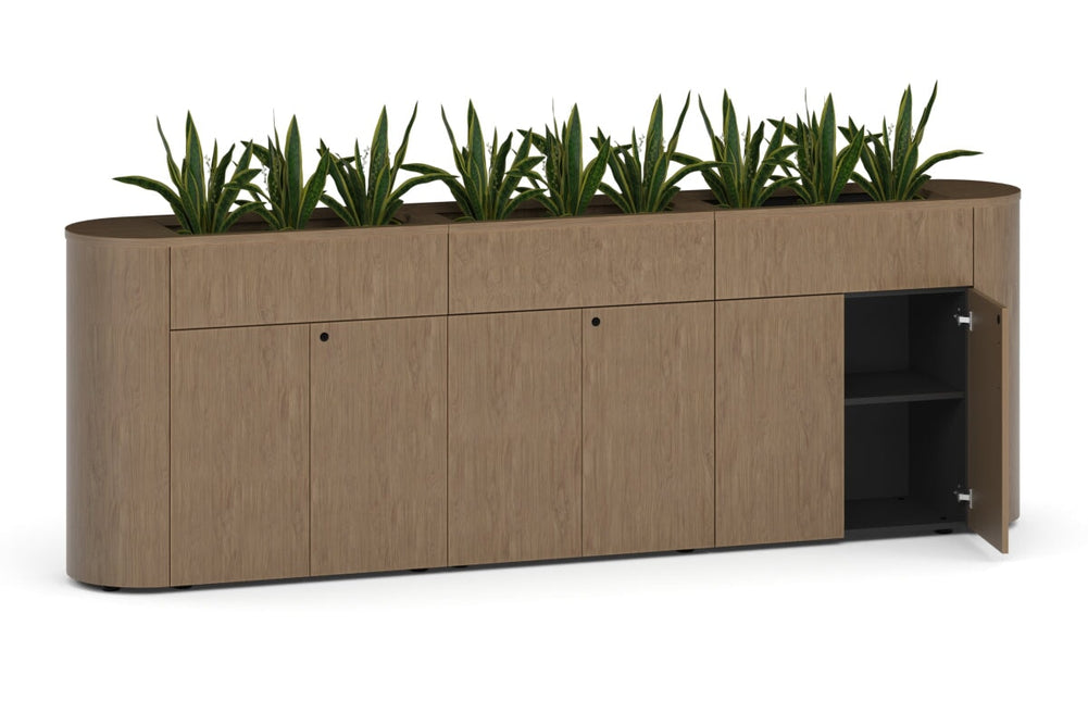 Uniform Lux Curved Storage with Planter Box 6 Door Cupboard-Black carcass black black handle