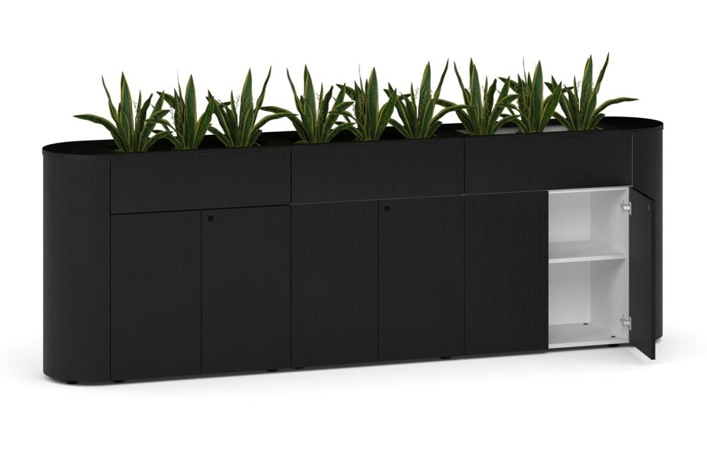 Uniform Lux Curved Storage with Planter Box 6 Door Cupboard-Black carcass black black handle